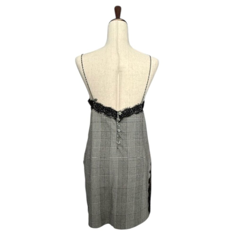 Zara Women TRF Collection Dress Black White Plaid Lace Trim Slip Mini Medium EUC - Picture 10 of 16